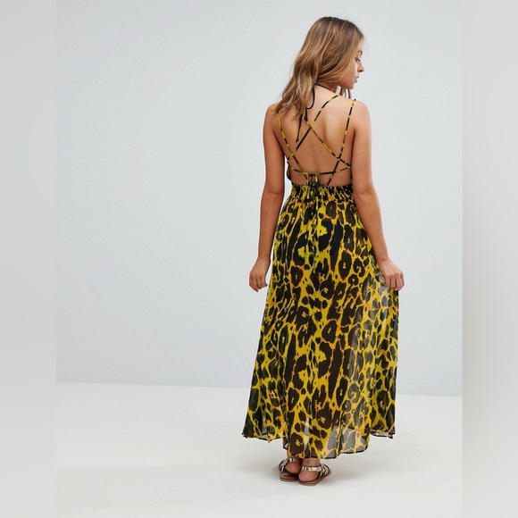 ASOS Cheetah Print Chiffon Maxi Beach Sheer Dress Dress Cover Up - Picture 4 of 10